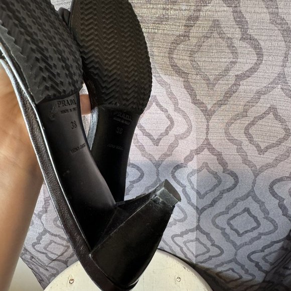 Prada Kitten Heels US 8 Black Open Toe Stitching IT 38 Shoes Women Slip On - Picture 12 of 15